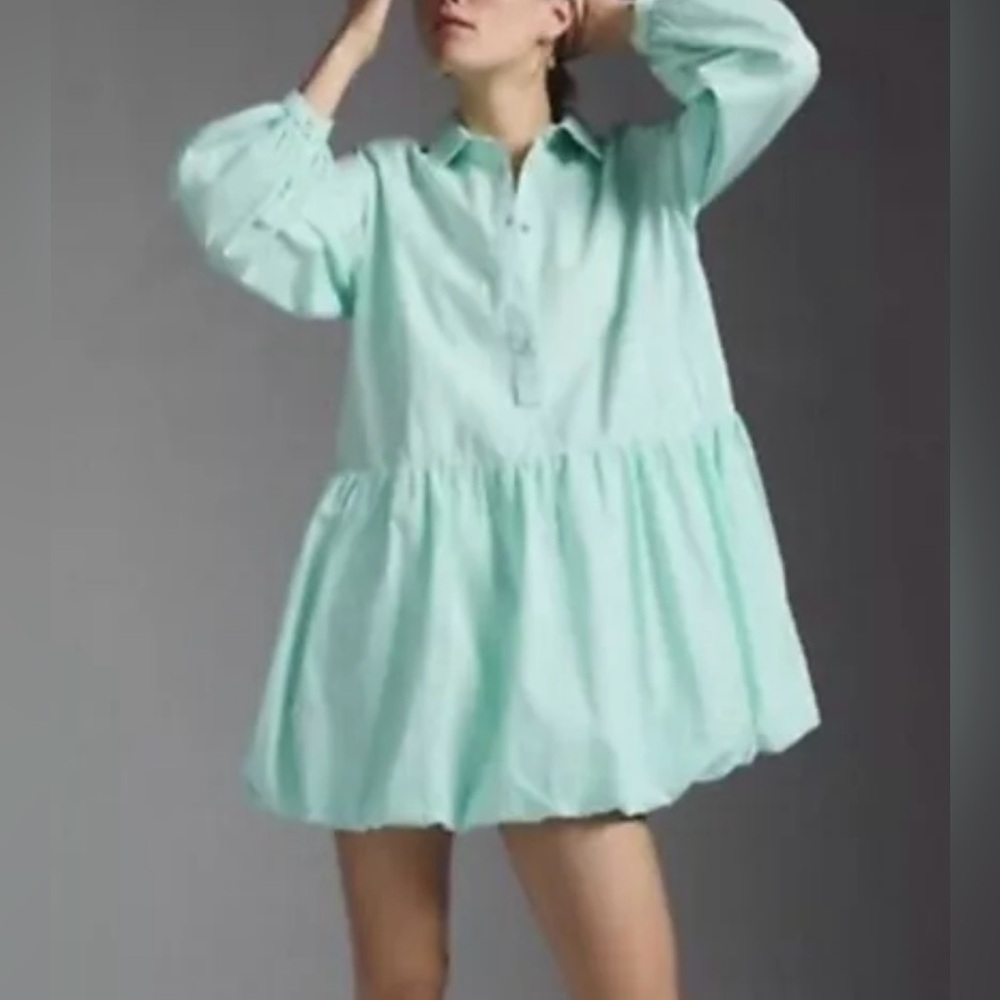 Anthropologie Maeve Bubble Hem Dress. Size: Medium. Mint Green.